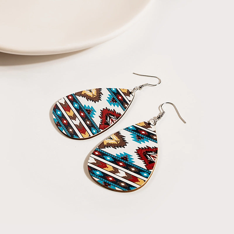 Wholesale Wooden PU Leather Bohemian Earrings