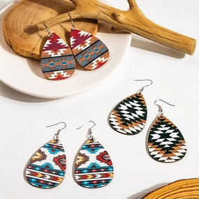 Wholesale Wooden PU Leather Bohemian Earrings