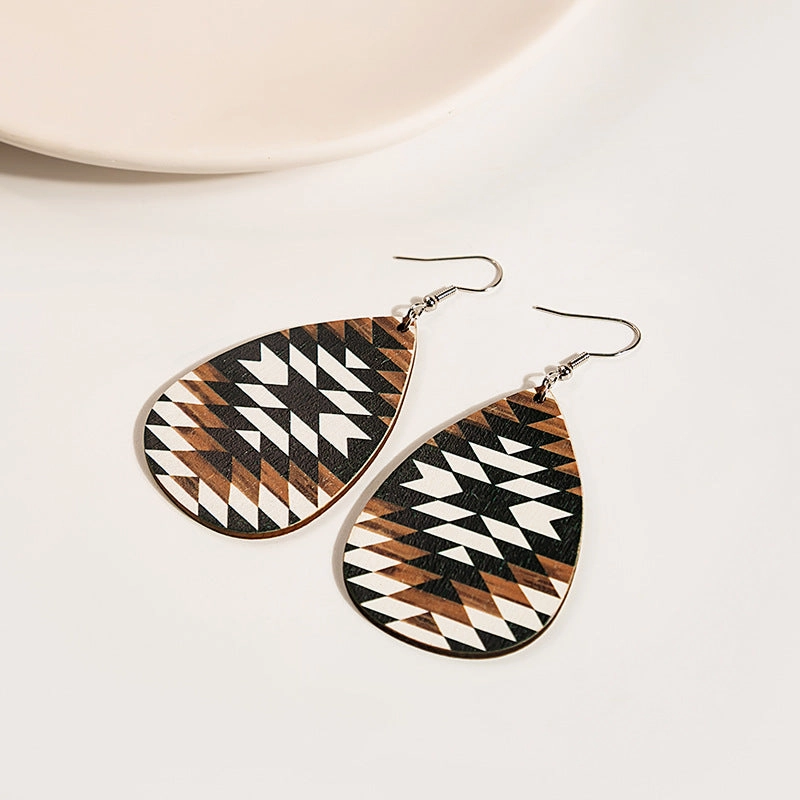 Wholesale Wooden PU Leather Bohemian Earrings