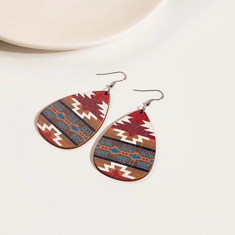 Wholesale Wooden PU Leather Bohemian Earrings