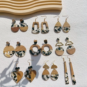 Wholesale Wooden Resin Splicing Earrings