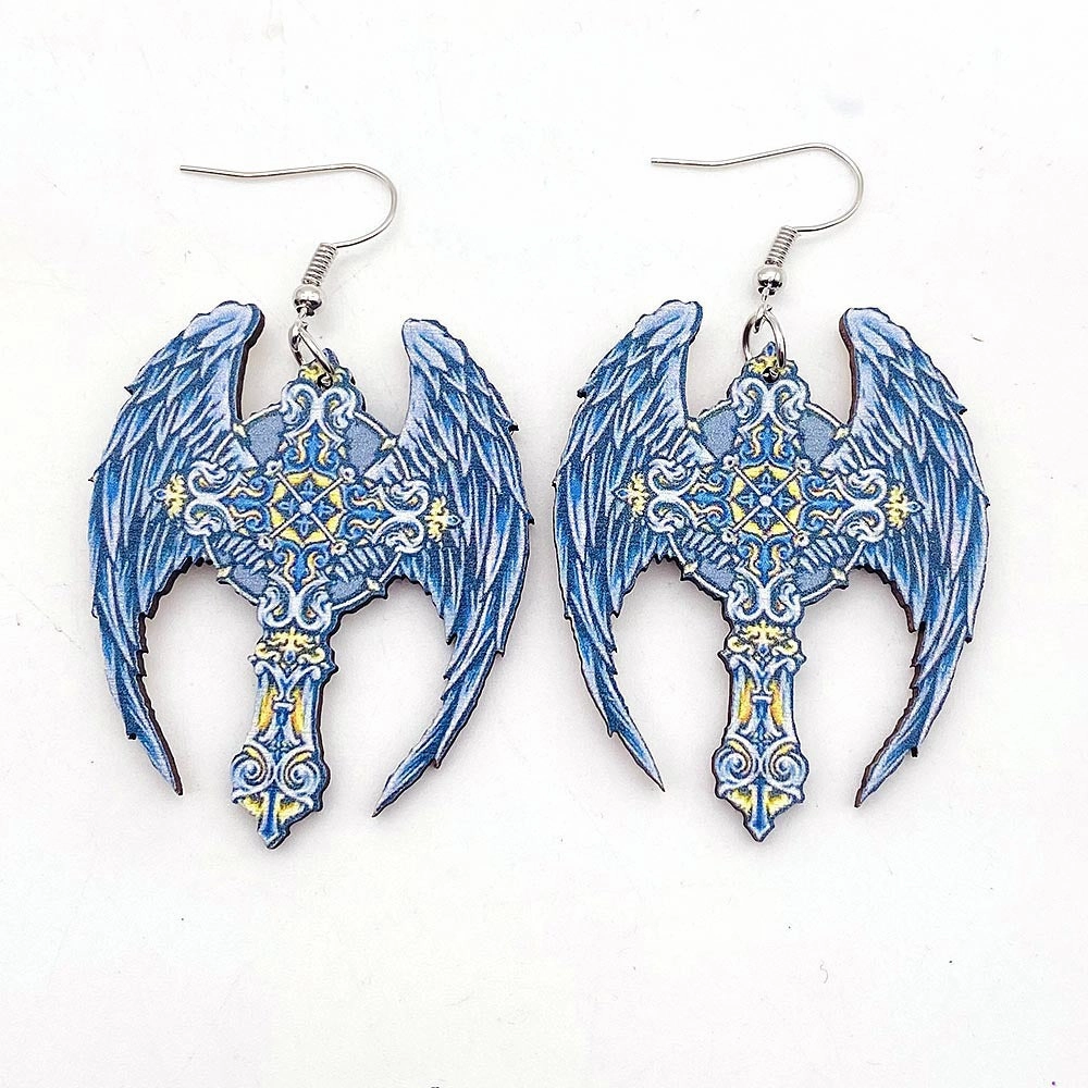 Wholesale Wooden Water Drop Cross Baroque Relief Earrings