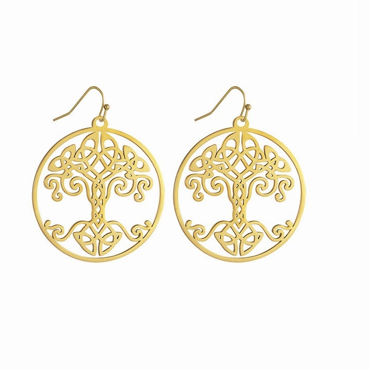 Wholesale World Tree Hollow Pendant Stainless Steel Earrings