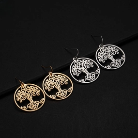 Wholesale World Tree Hollow Pendant Stainless Steel Earrings