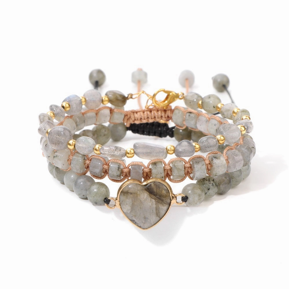 Wholesale Woven Crushed Stone Beads Love Heart Agate Bracelet