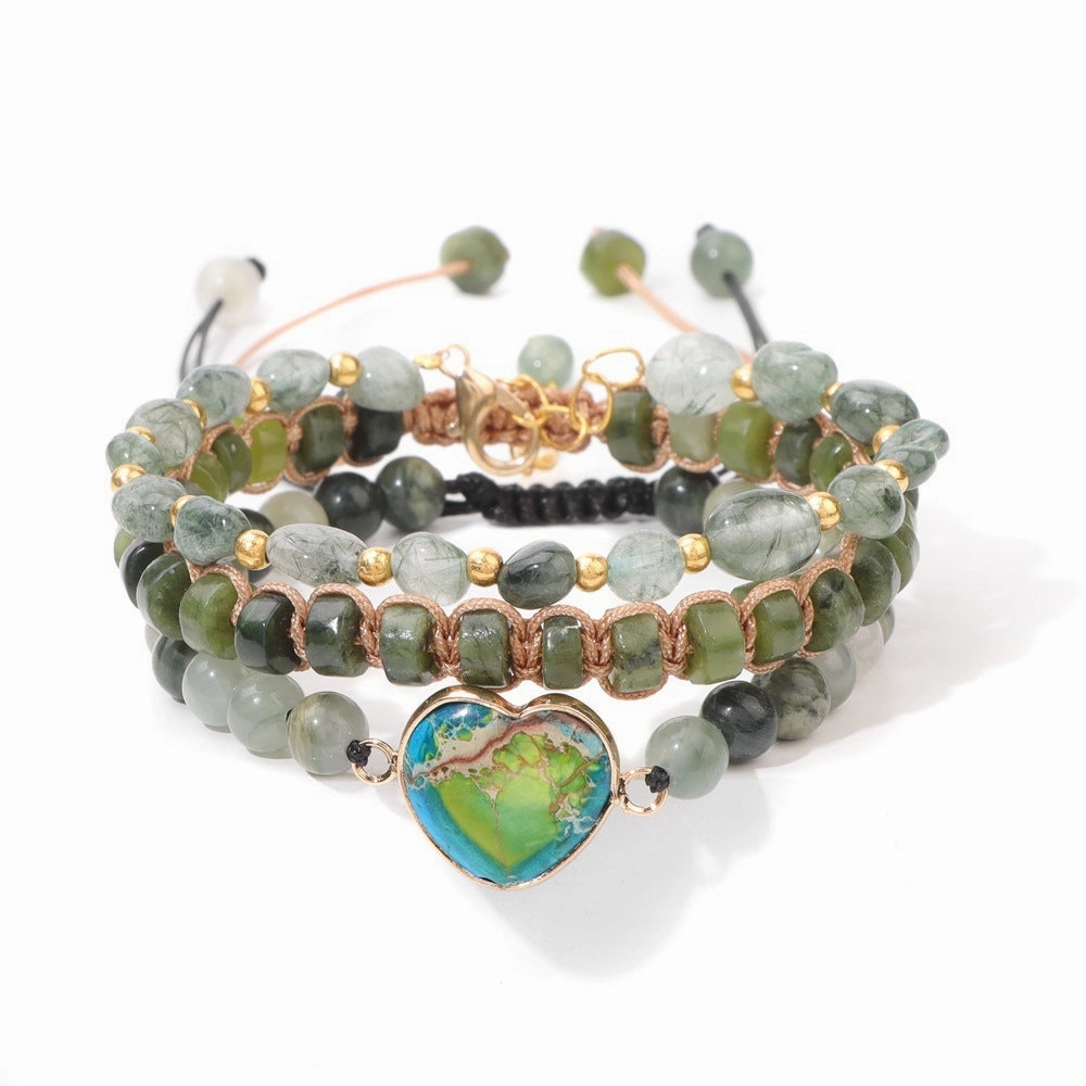 Wholesale Woven Crushed Stone Beads Love Heart Agate Bracelet