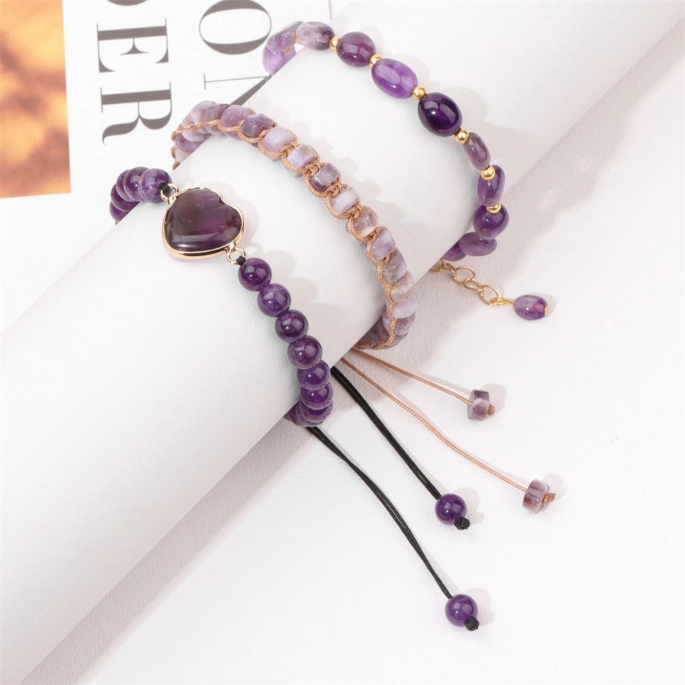 Wholesale Woven Crushed Stone Beads Love Heart Agate Bracelet