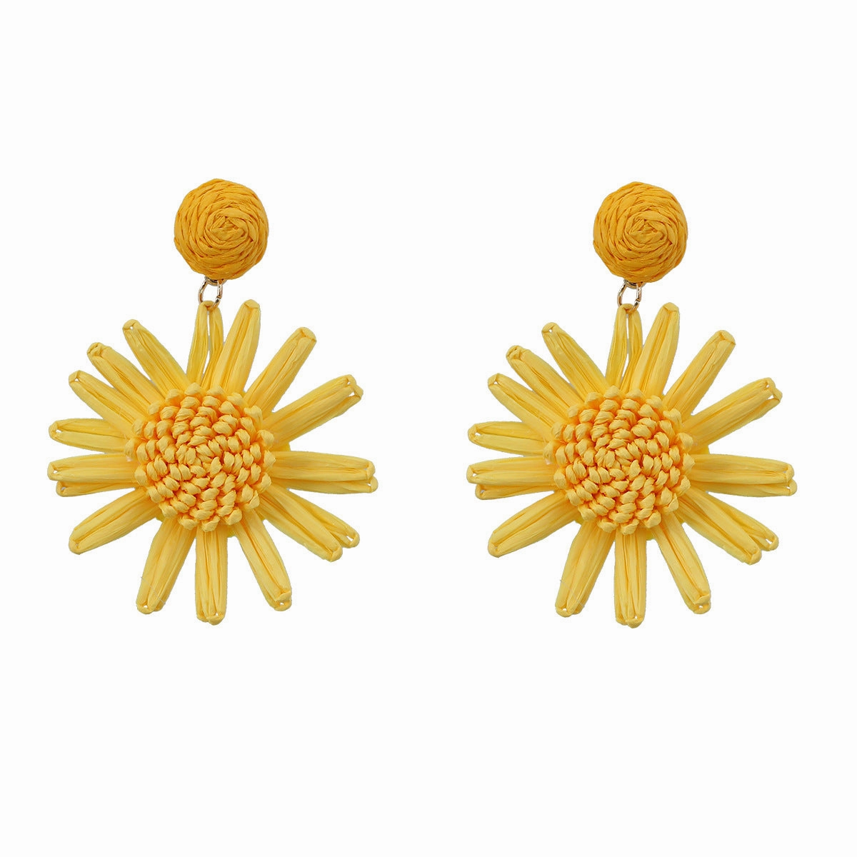 Wholesale Woven Flower Raffia Earrings