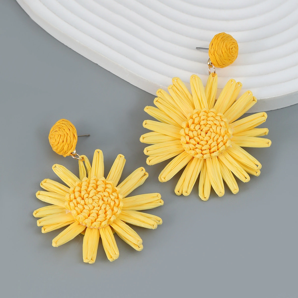 Wholesale Woven Flower Raffia Earrings