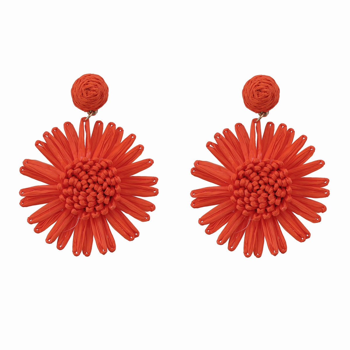 Wholesale Woven Flower Raffia Earrings