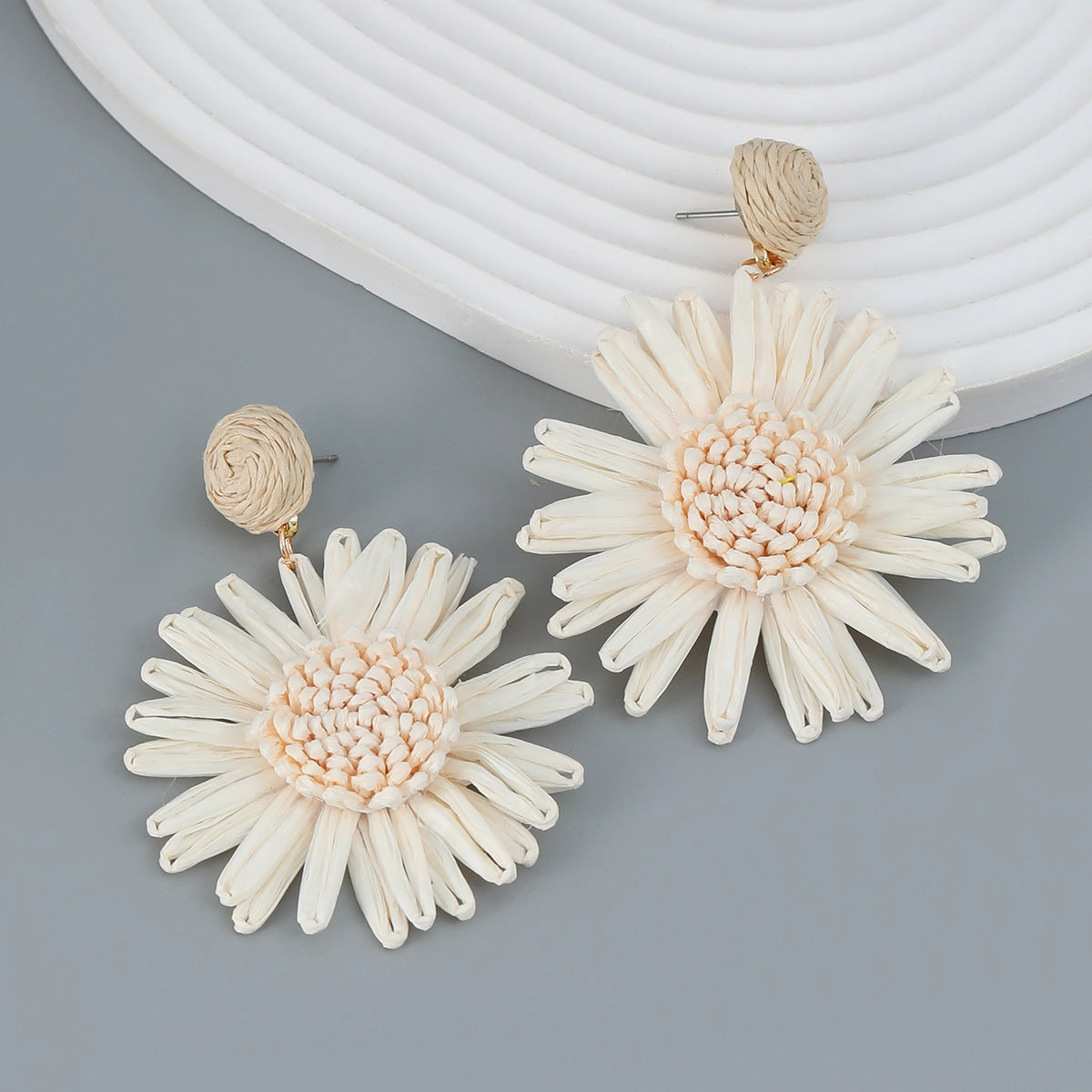 Wholesale Woven Flower Raffia Earrings