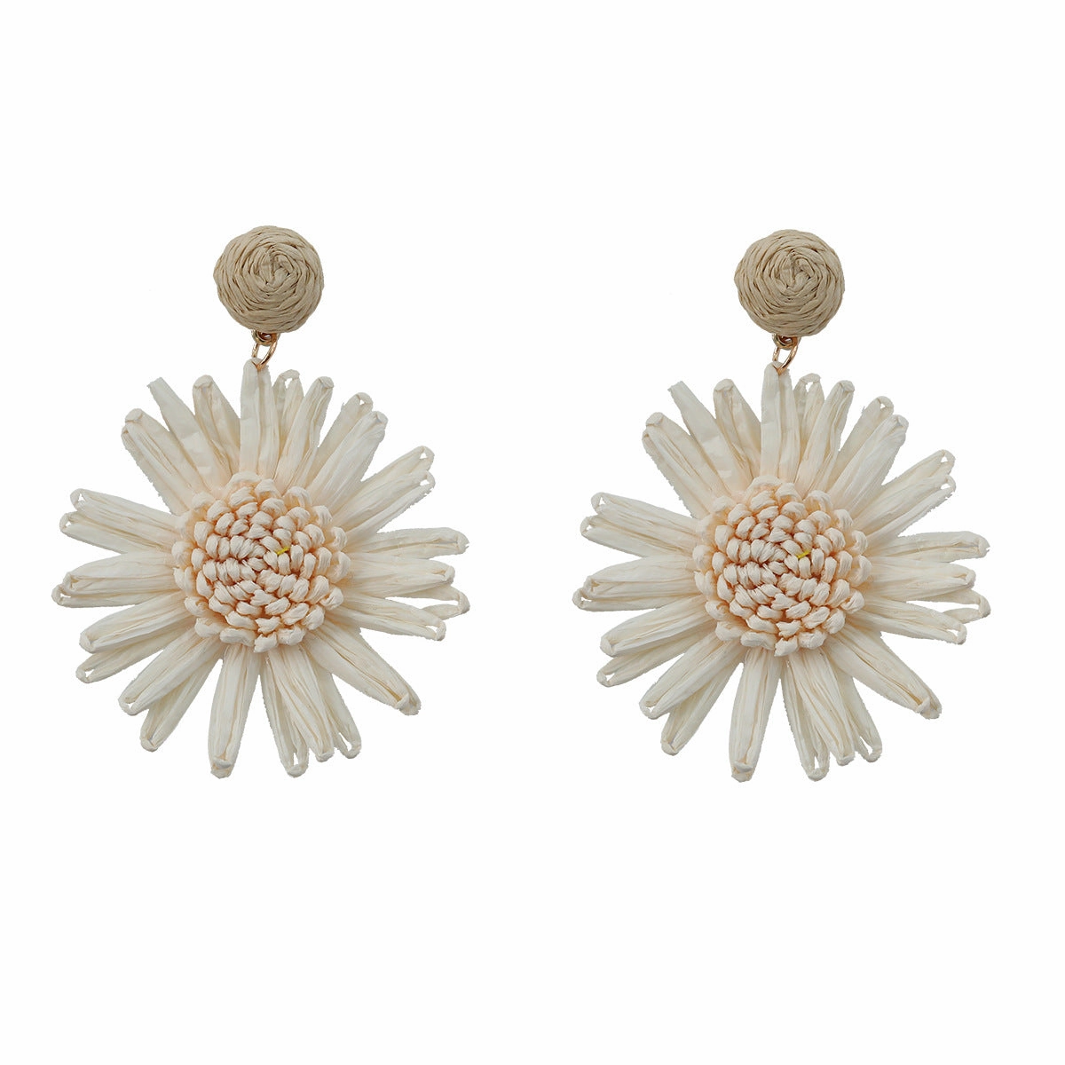 Wholesale Woven Flower Raffia Earrings