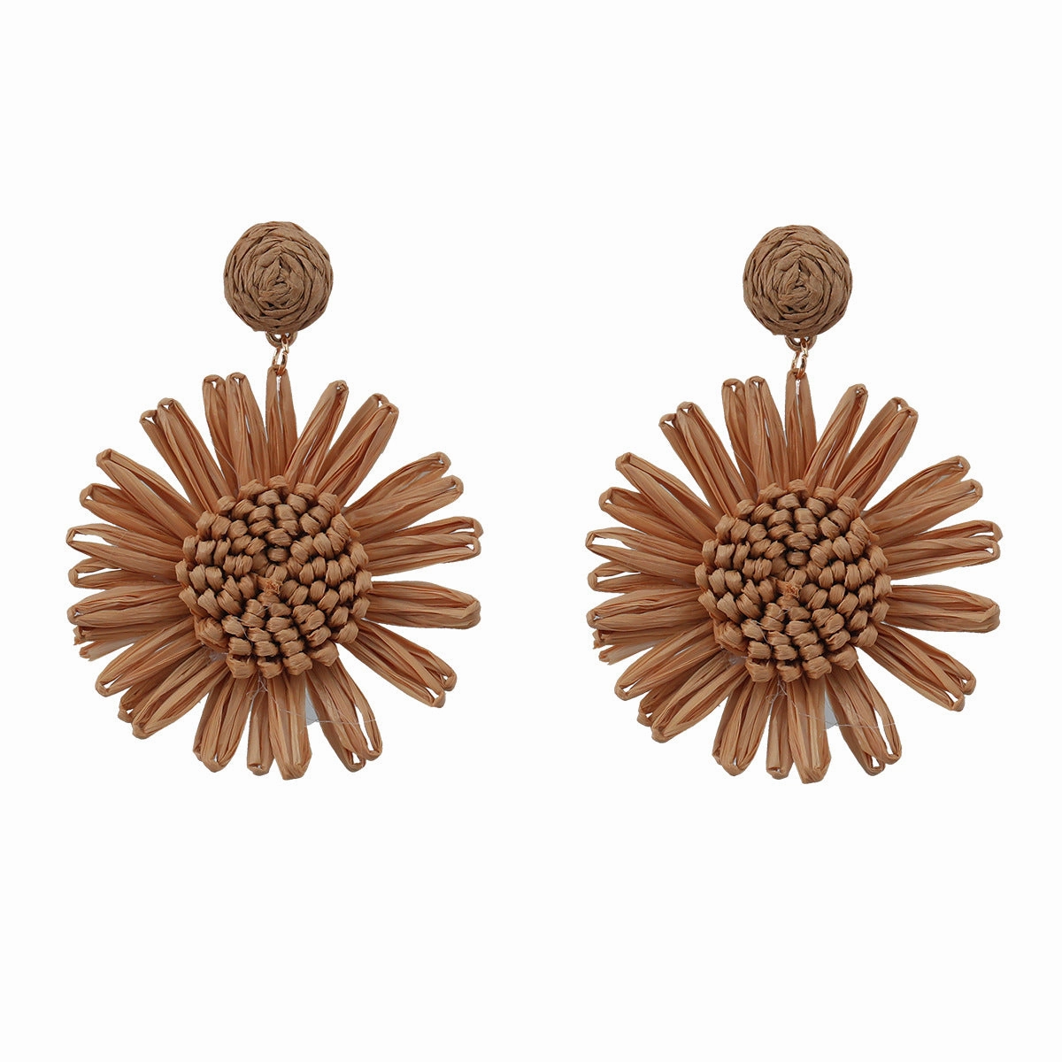 Wholesale Woven Flower Raffia Earrings