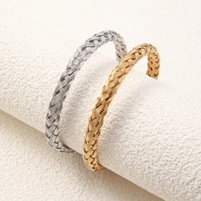 Wholesale Woven Open Adjustable Stainless Steel C-shaped Gold Bracelet