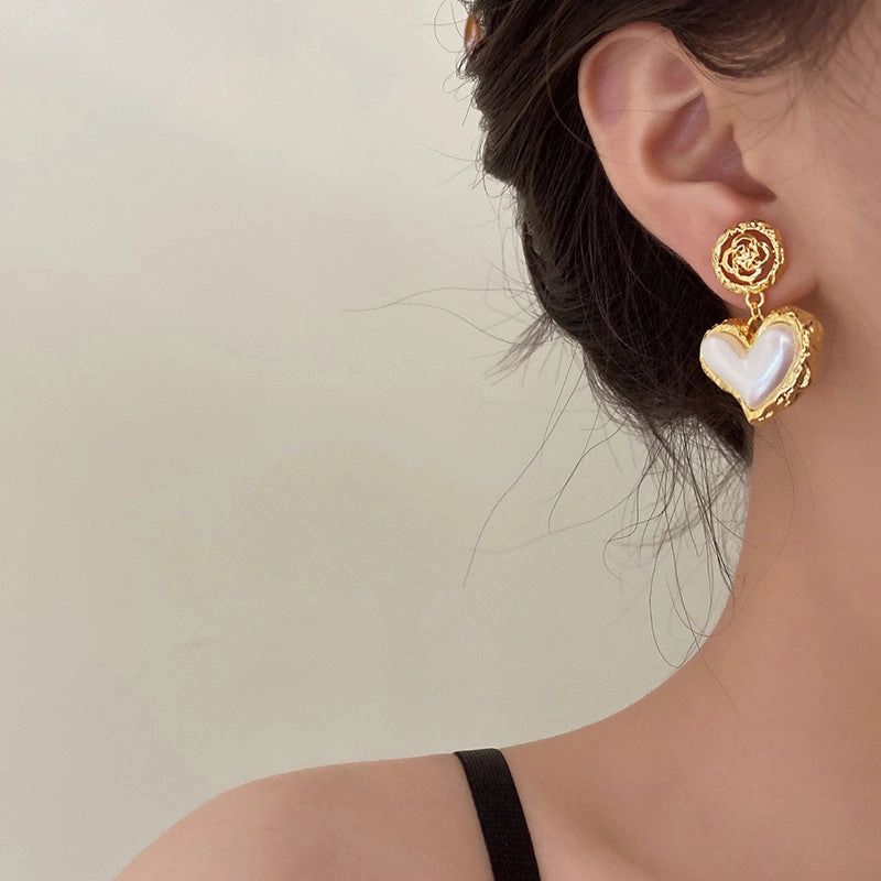 Wholesale Wrinkle Flower Pearl Love Alloy Earrings