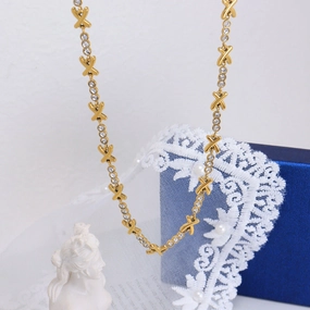 Wholesale X Shape Diamond Set Stainless Steel Necklaces