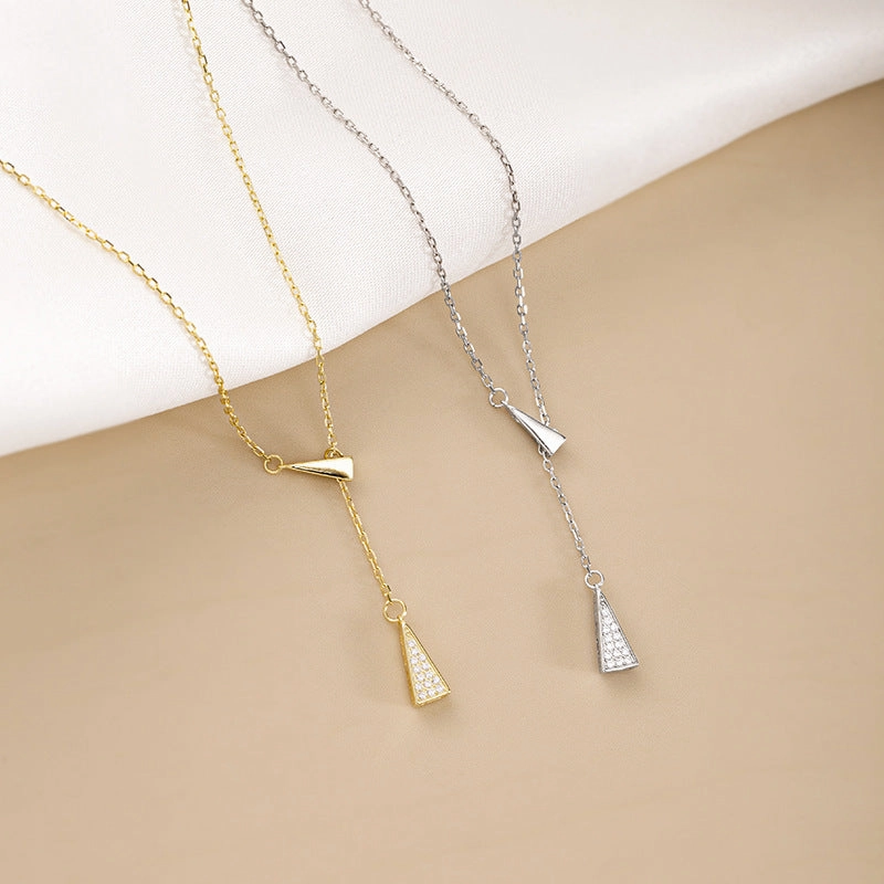 Wholesale Y-shaped S925 Sterling Silver Gold-plated Small and Slender Triangular Necklace