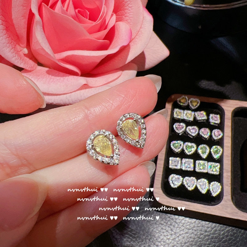 Wholesale Yellow Heart Gemstone 18K Earrings Zircon