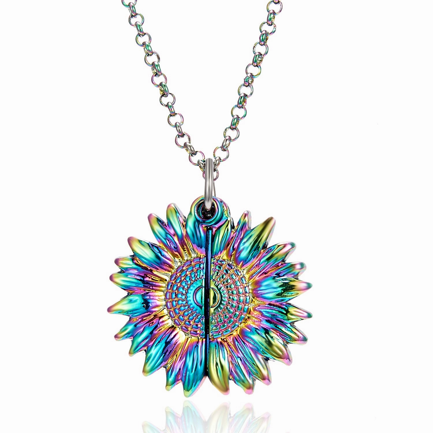 Wholesale You Are My Sunshine Sunflower Openable Engraving Pendant Necklace