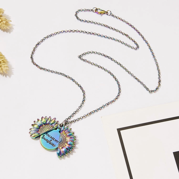 Wholesale You Are My Sunshine Sunflower Openable Engraving Pendant Necklace