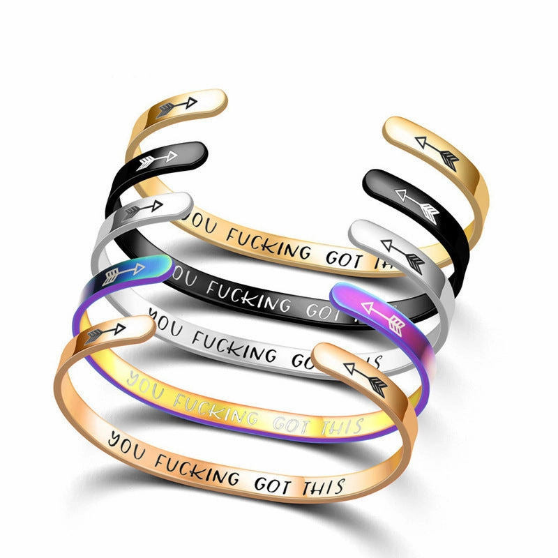 Wholesale YOU FUCKING GOT THIS C-Shaped Opening Stainless Steel Titanium Steel Bracelet