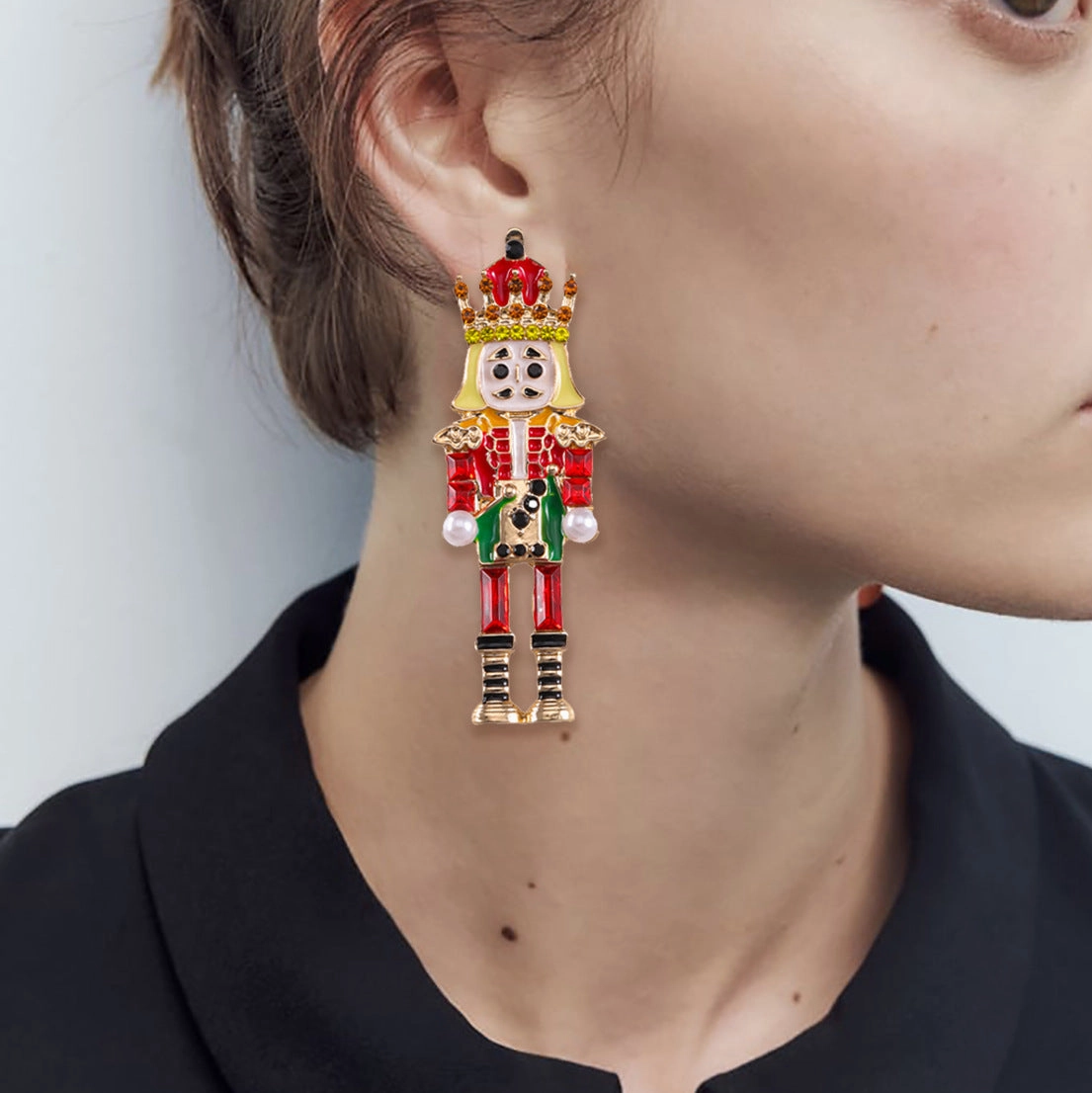 Wholesale Zinc Alloy Cartoon Red Soldier Drop Oil Earrings
