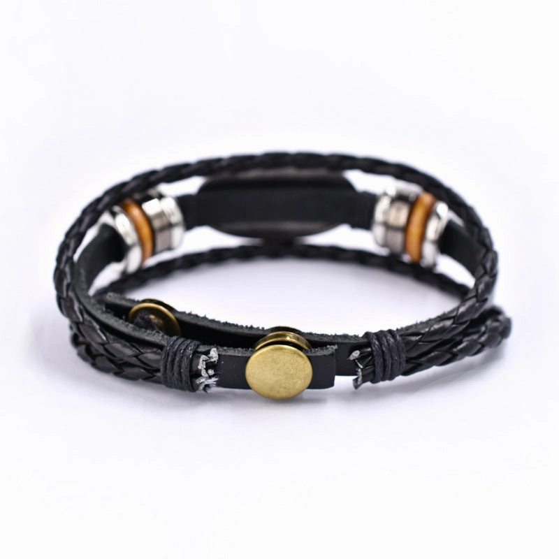 Wholesale Zinc Alloy Genuine Leather Multi-layer Snap Button Beaded Bracelet
