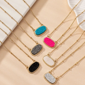Wholesale Zinc Alloy Imitation Crystal Cluster Oval Necklace Clavicle Chain Earrings Set