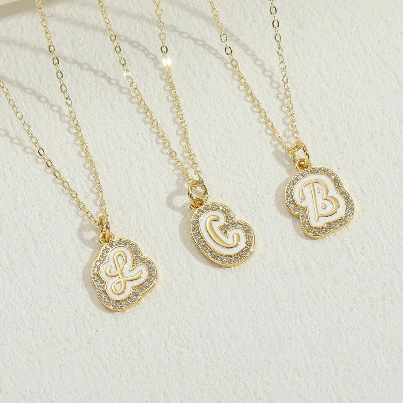 Wholesale Zircon 26 Letter Pendant Copper Necklace