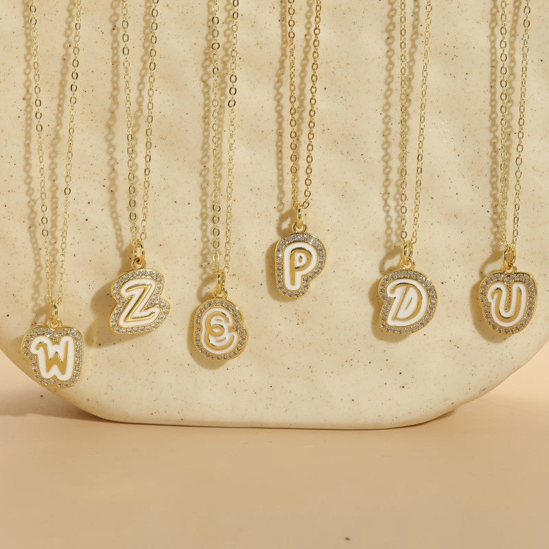 Wholesale Zircon 26 Letter Pendant Copper Necklace