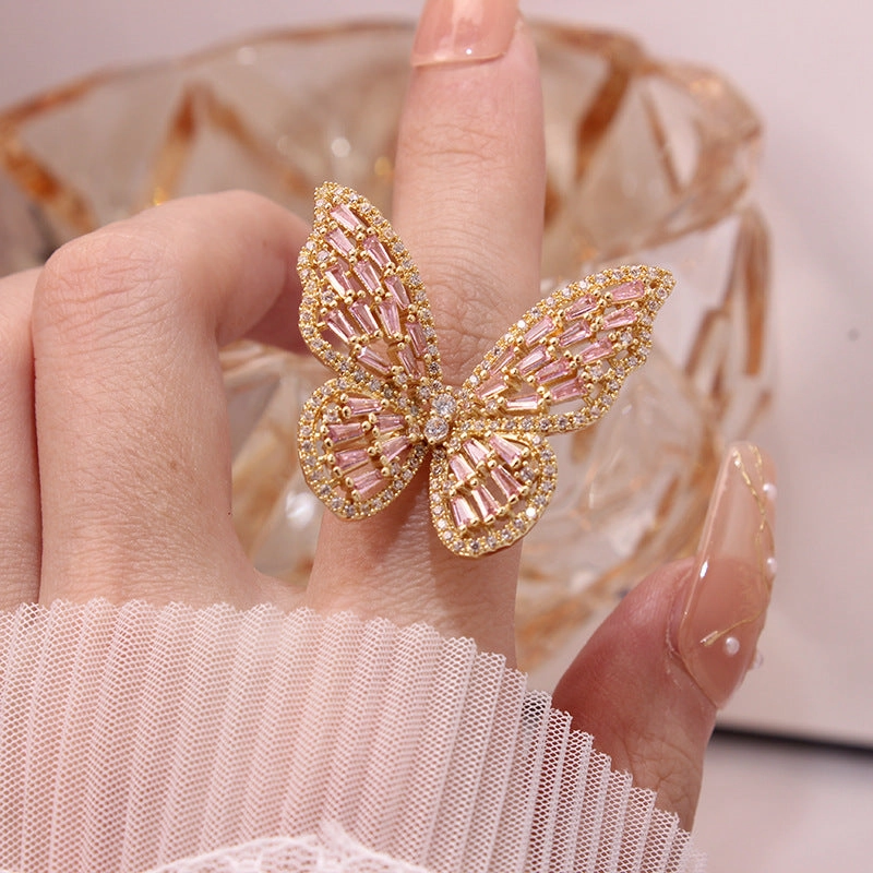 Wholesale Zircon Butterfly Open Copper Rings