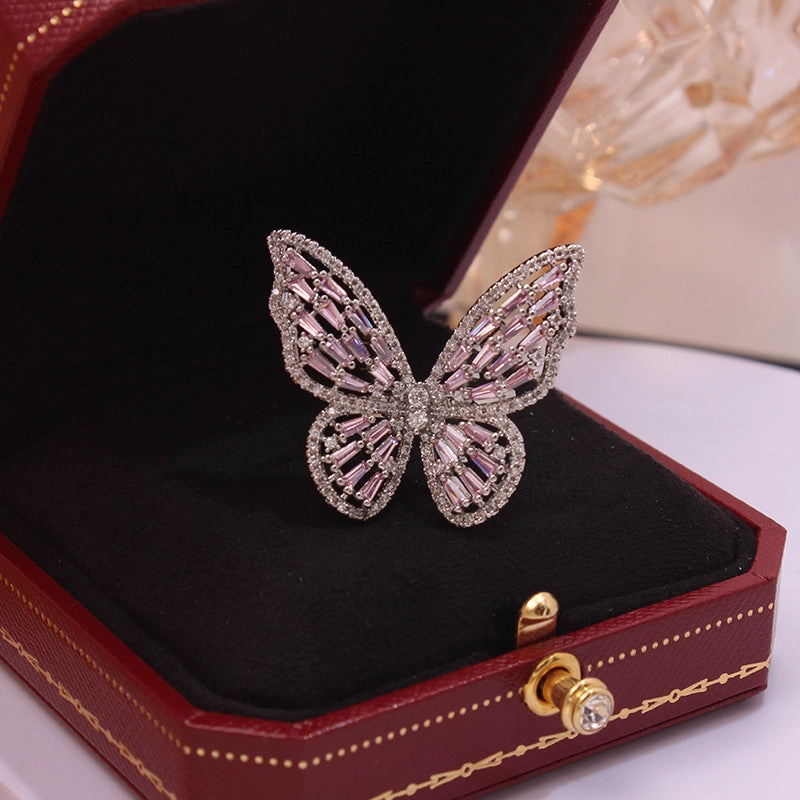 Wholesale Zircon Butterfly Open Copper Rings