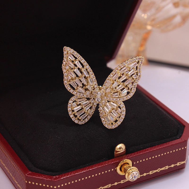 Wholesale Zircon Butterfly Open Copper Rings