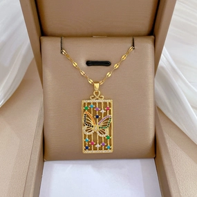 Wholesale Zircon Butterfly Stainless Steel Necklaces