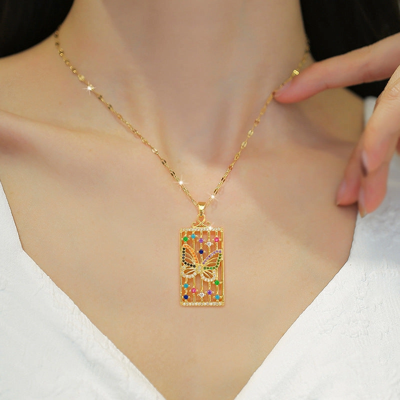 Wholesale Zircon Butterfly Stainless Steel Necklaces