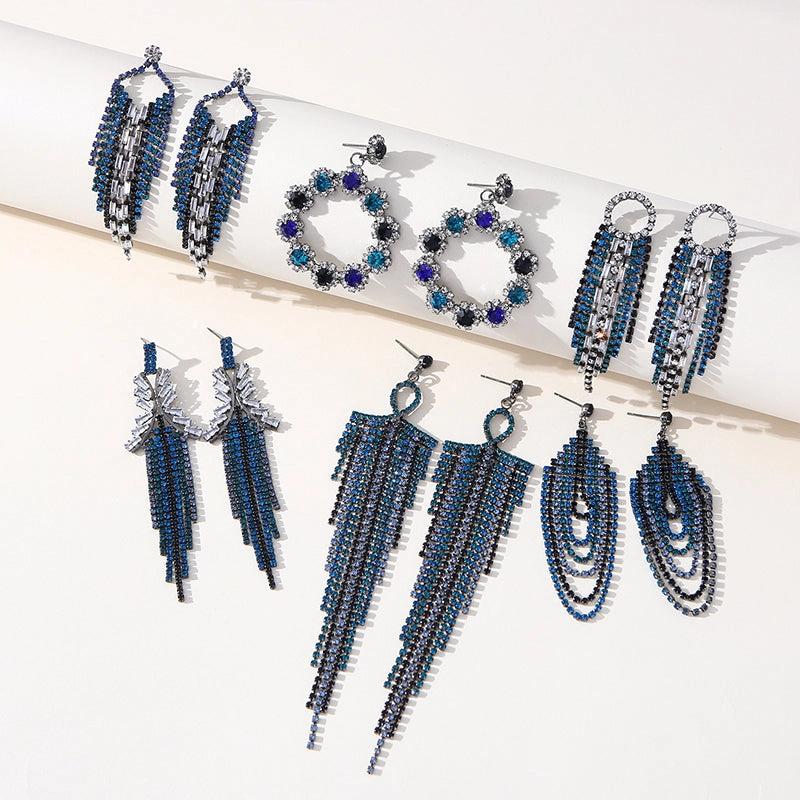 Wholesale Zircon Chain Tassel Full Diamond Luxury Earrings OLY-ES-SHY003