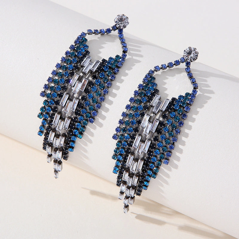 Wholesale Zircon Chain Tassel Full Diamond Luxury Earrings OLY-ES-SHY003