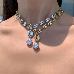 Wholesale Zircon Coffee Bean Titanium Steel Locking Chain Necklace