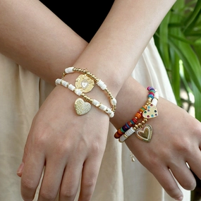 Wholesale Zircon Copper Love Heart Pendant Shell Disc Beads Bracelet
