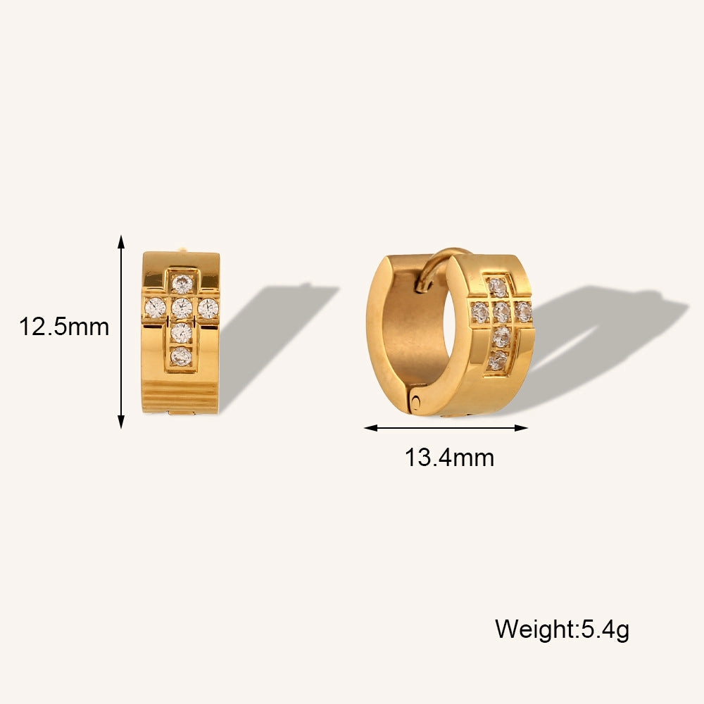 Wholesale Zircon Cross Wide Earrings Stainless Steel Plated 18K Earrings