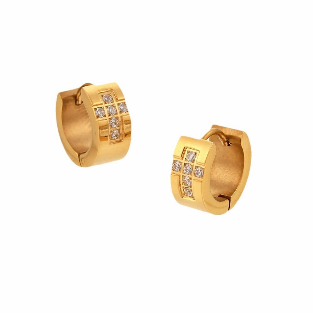 Wholesale Zircon Cross Wide Earrings Stainless Steel Plated 18K Earrings