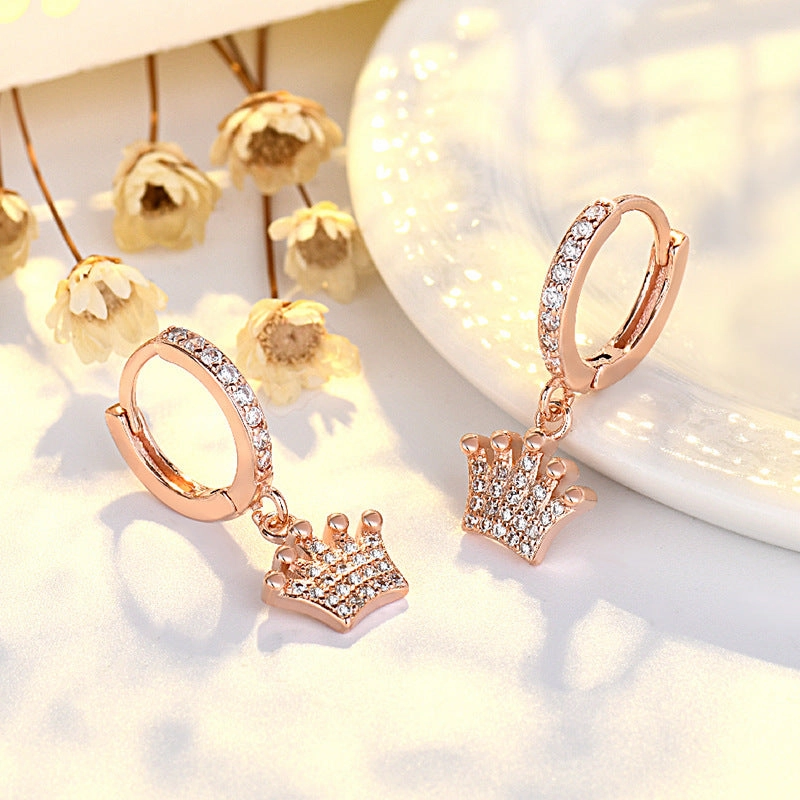 Wholesale Zircon Crown Copper Earrings