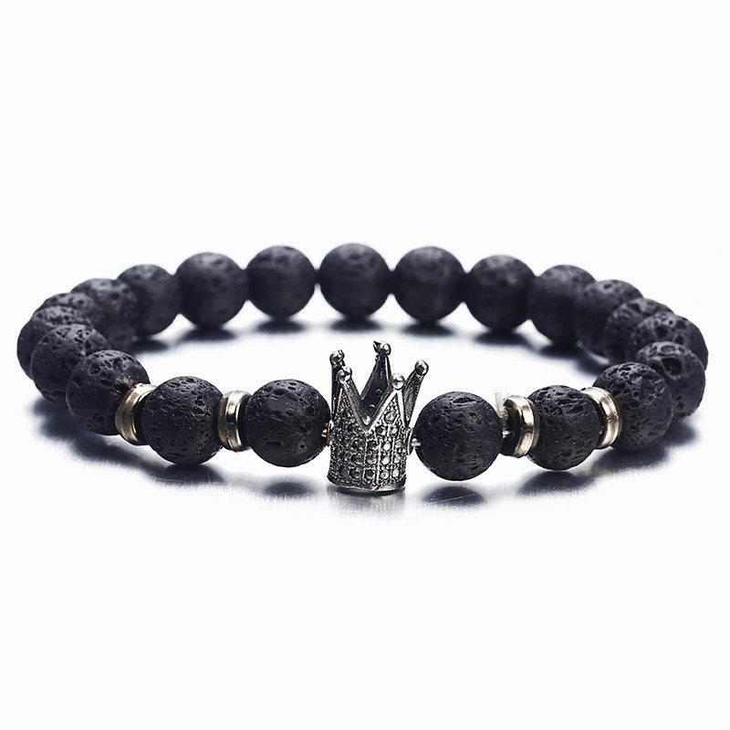 Wholesale Zircon Crown Lava Stone Beads Bracelet