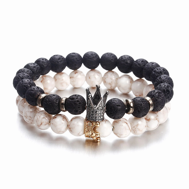 Wholesale Zircon Crown Lava Stone Beads Bracelet