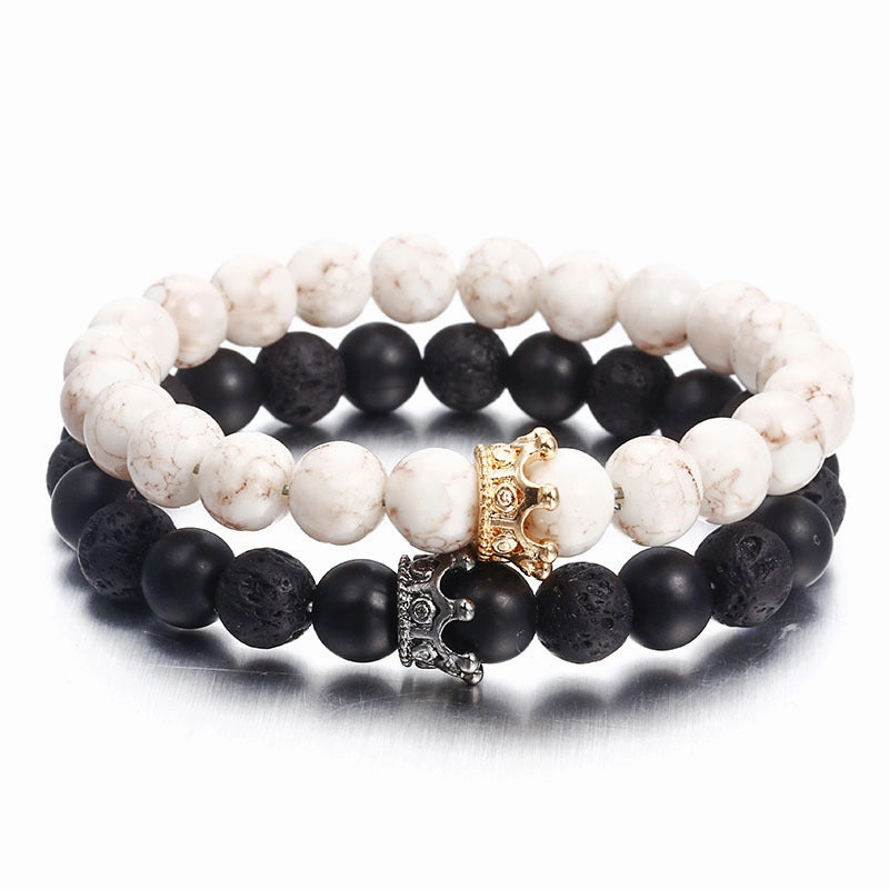 Wholesale Zircon Crown Lava Stone Beads Bracelet