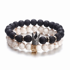 Wholesale Zircon Crown Lava Stone Beads Bracelet