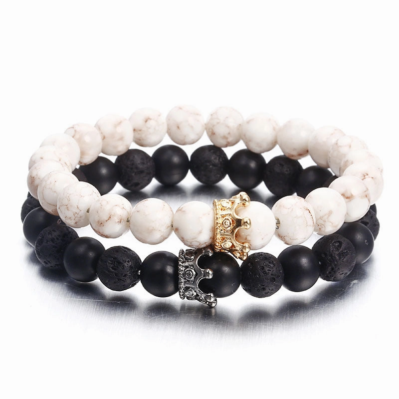 Wholesale Zircon Crown Lava Stone Beads Bracelet