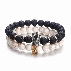Wholesale Zircon Crown Lava Stone Beads Bracelet