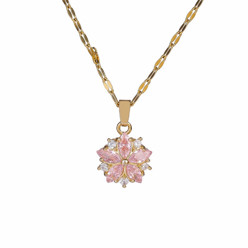 Wholesale Zircon Crystal Cherry Blossom Titanium Steel Necklaces