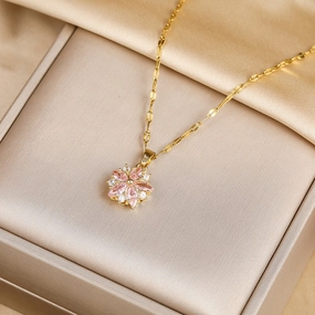 Wholesale Zircon Crystal Cherry Blossom Titanium Steel Necklaces